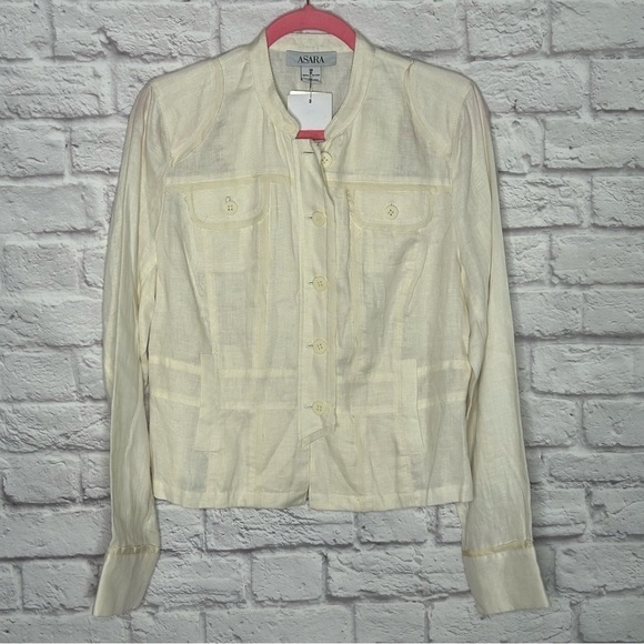 ASARA Ivory Linen Button Down Jacket - Picture 5 of 13
